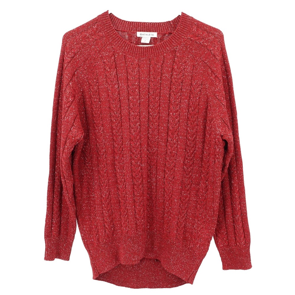 Athleta Cable Knit Sweater SZ S Gold Accent Statement Holiday Fisherman Oversize